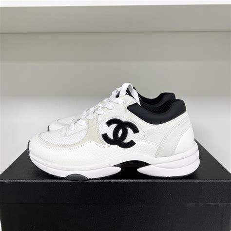 chanel cc logo sneaker white/black|authentic chanel sneakers.